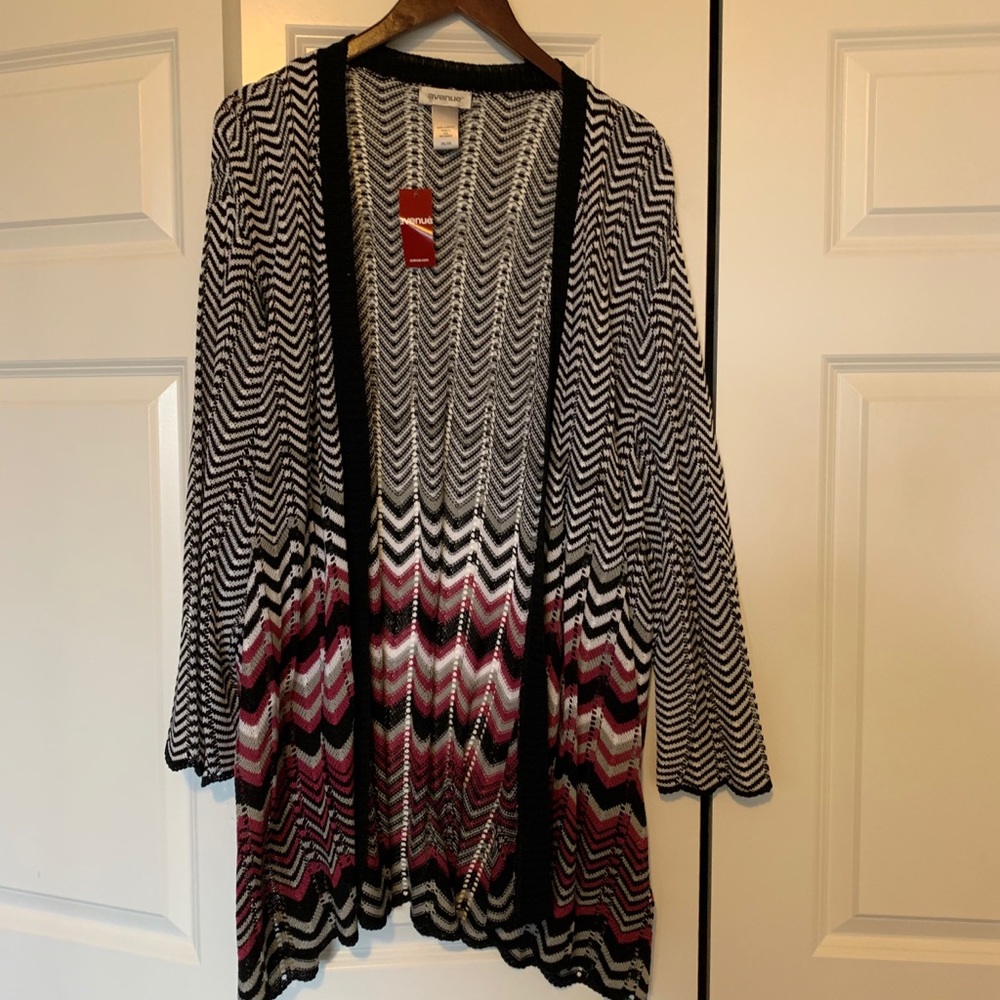 NWT, Avenue, Blk, Pink, White Cardigan, Sz 26-28